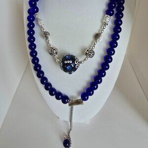 Handmade blue glass beaded necklace